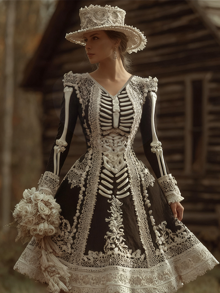 Comstylish Halloween Anatomy Art Long Sleeve Dress