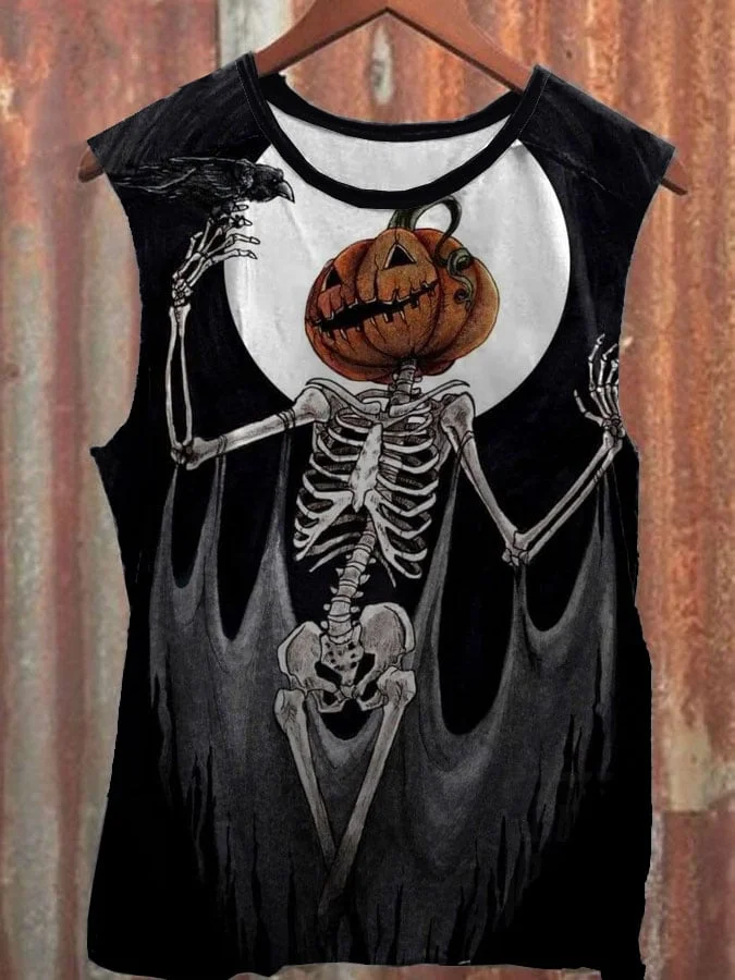 Men's Skull Pumpkin Head Art Print Casual Tank Top