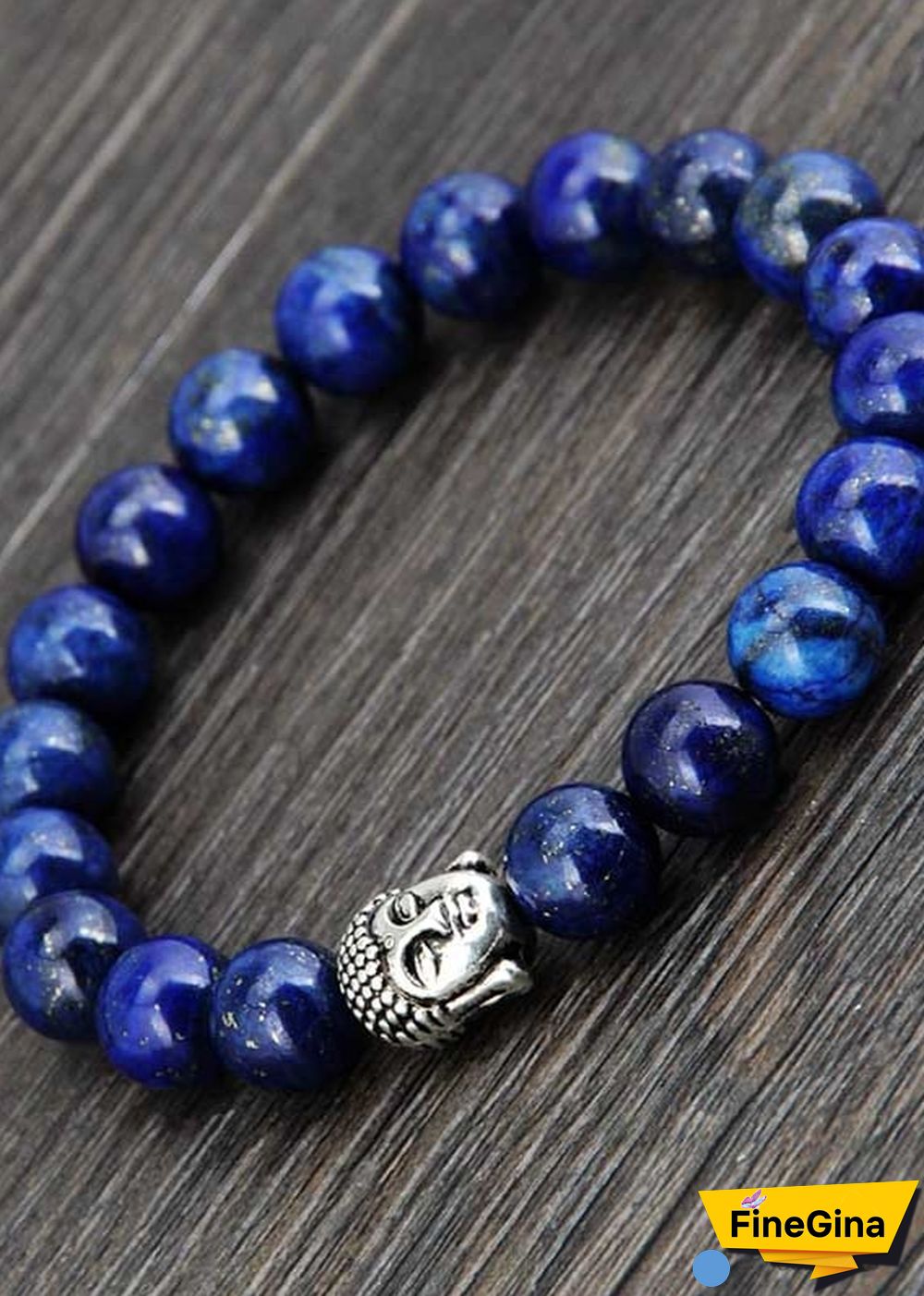 Boho Bracelet, Stretchy Bracelet, 8MM Blue Lapis Luzuli Antique Buddha