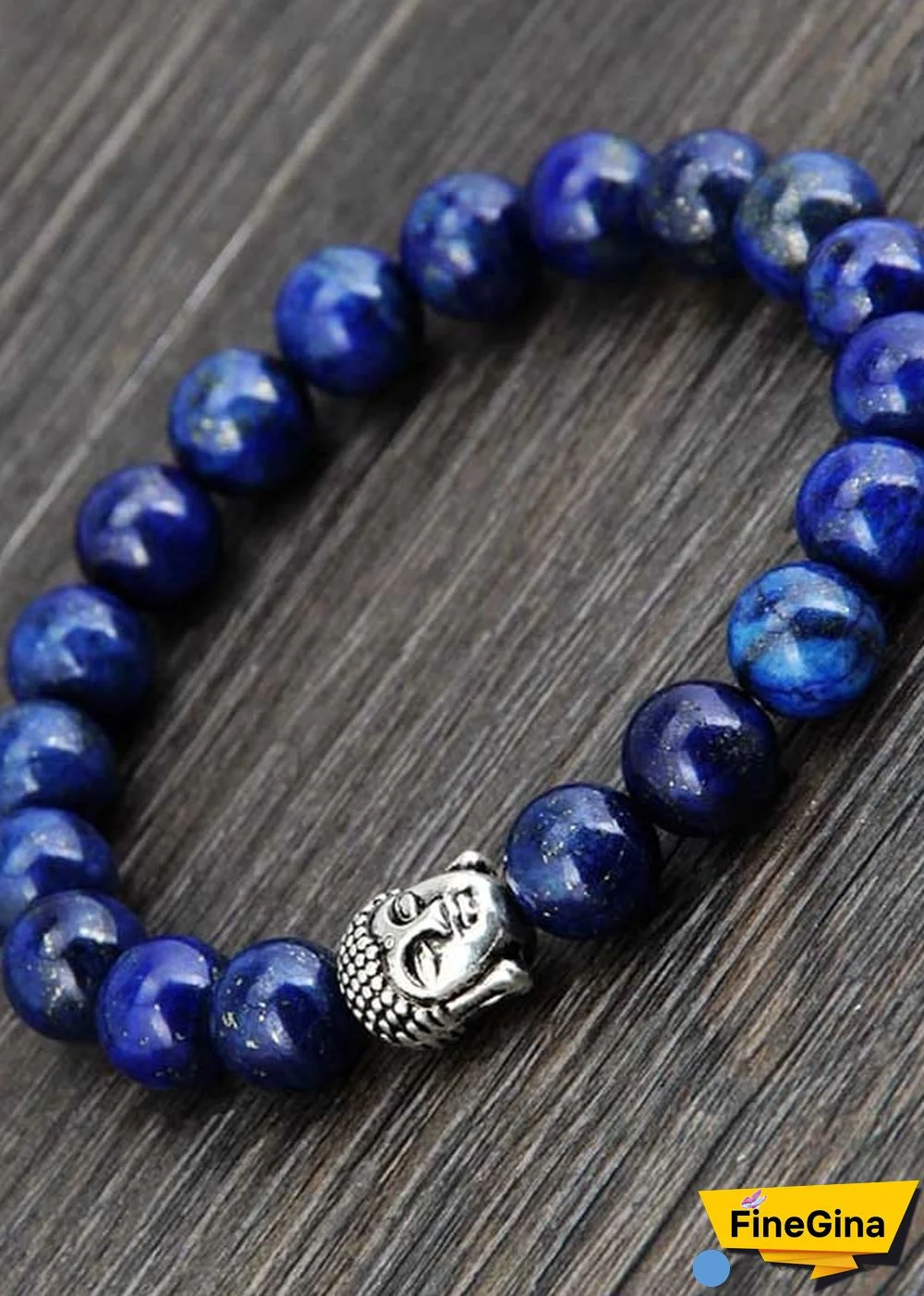 Boho Bracelet, Stretchy Bracelet, 8MM Blue Lapis Luzuli Antique Buddha