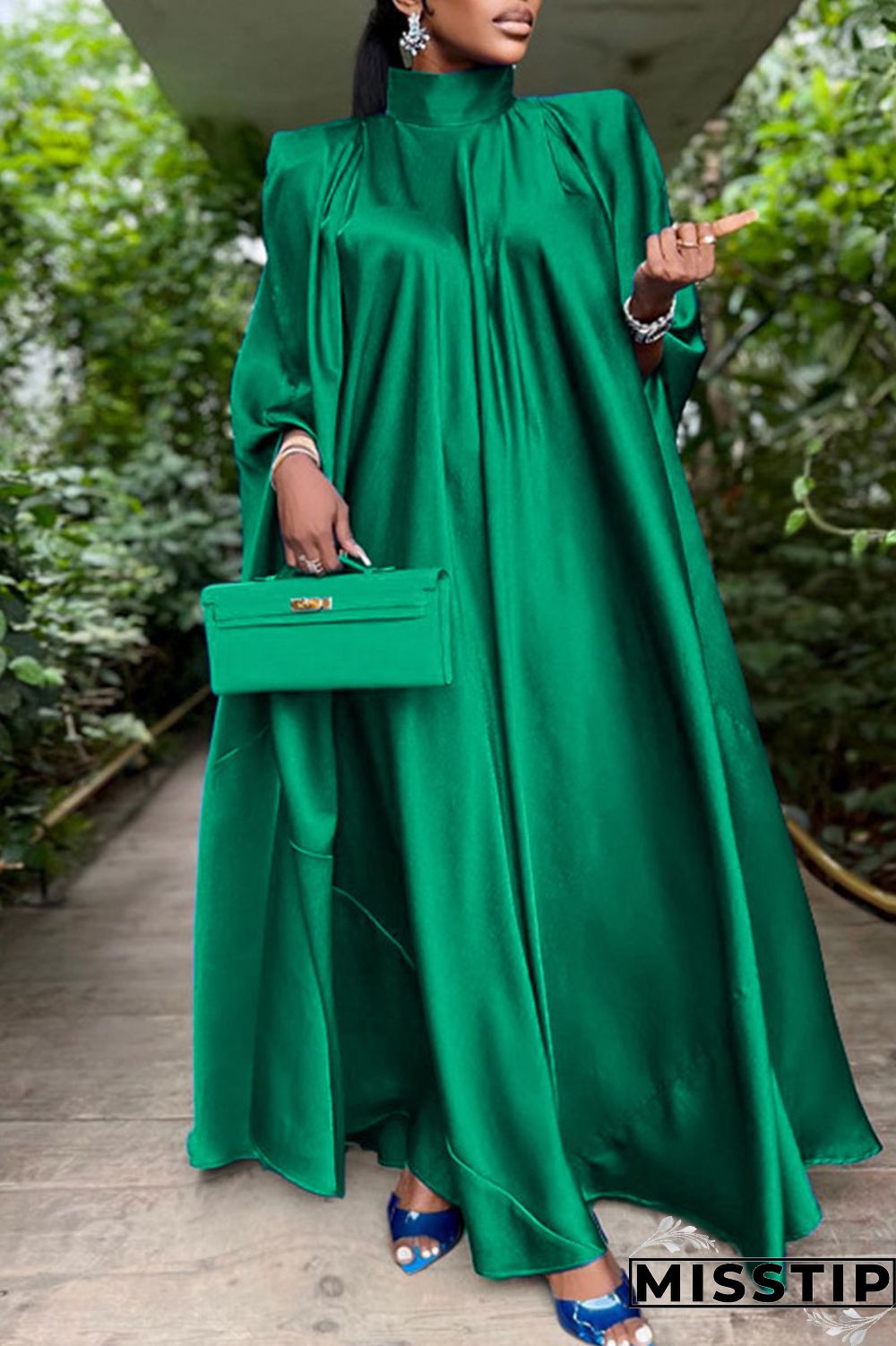 Blue Casual Solid Patchwork Turtleneck Straight Dresses