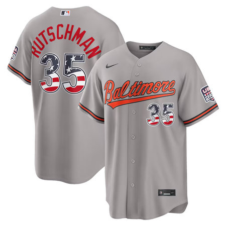 Men's Baltimore Orioles #35 Adley Rutschman Nike Gray USA 250 Fourth of July Road Stadium Jersey