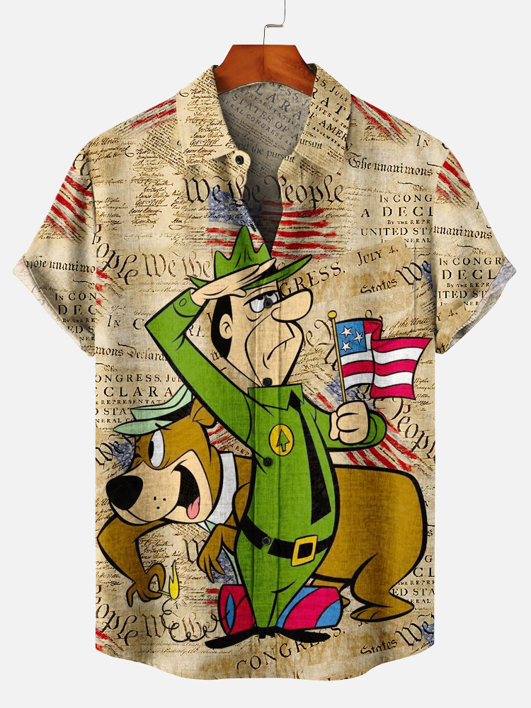 Independence Day Cartoon Naughty Bear Pocket Shirt PLUSCLOTHESMAN