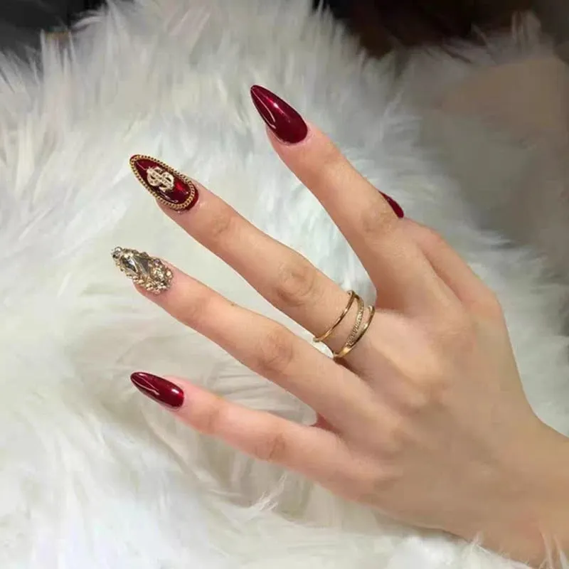 24pcs nail press ons Girl Fake Naisl with glue nail art Purple Star Moon Rhinestone Designs Short Full Artificial ネイルチップ-Nail Inspo