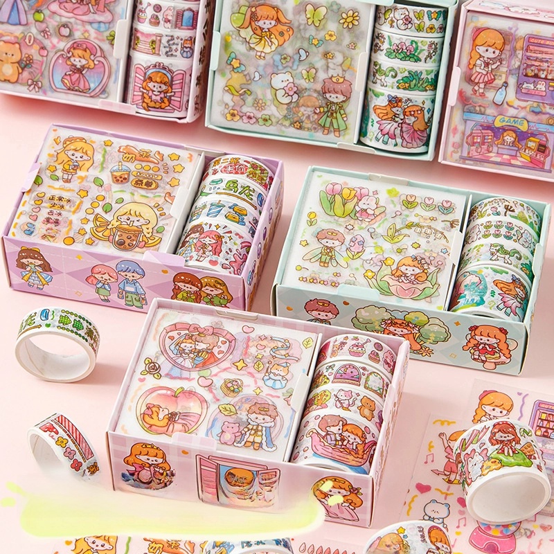 Cute Cartoon Tape Sticker Gift Box Set Fresh Materials For Planners Children's Roll Stickers Suitable For Office Culture