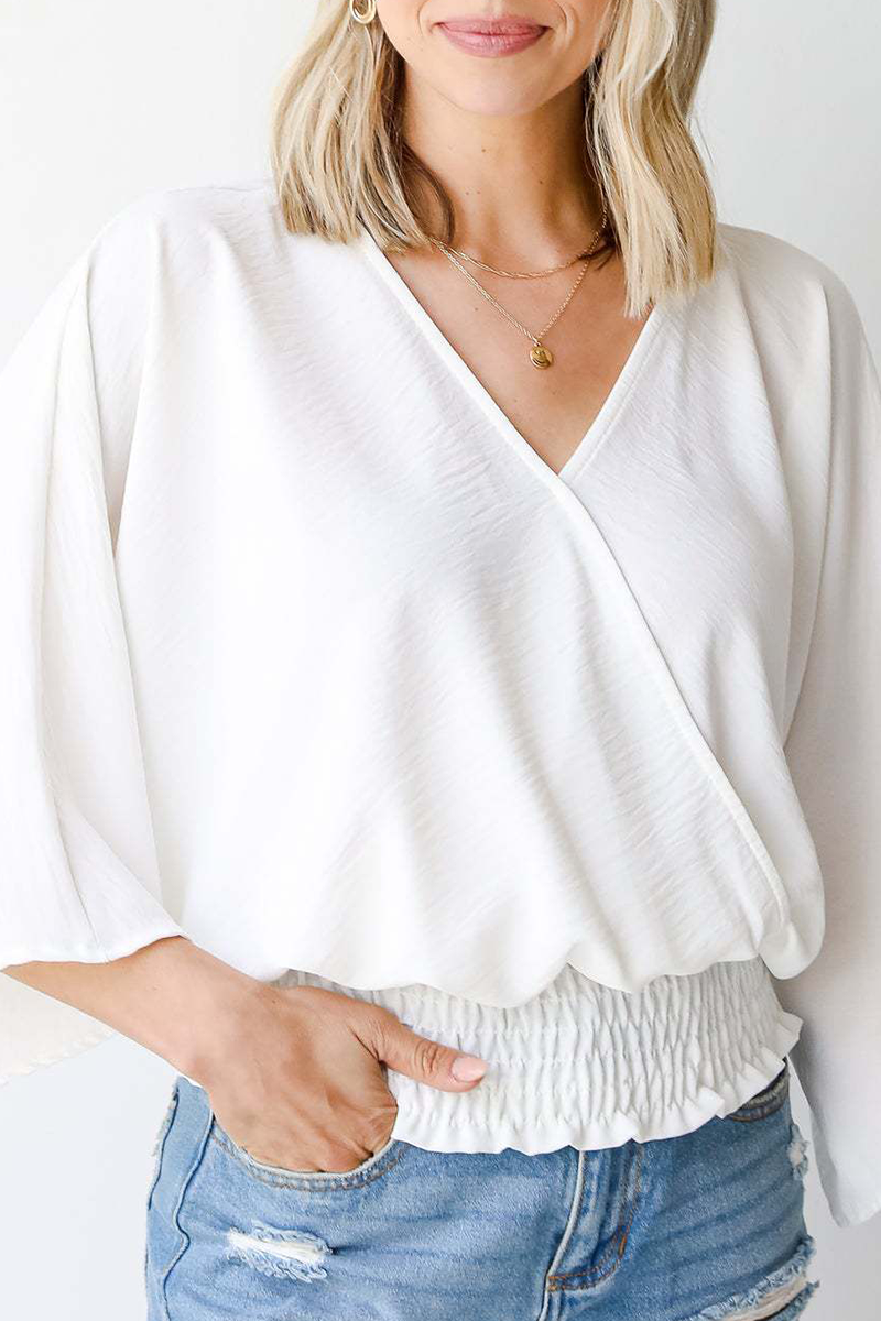 Casual Solid Patchwork V Neck Tops(3 Colors)