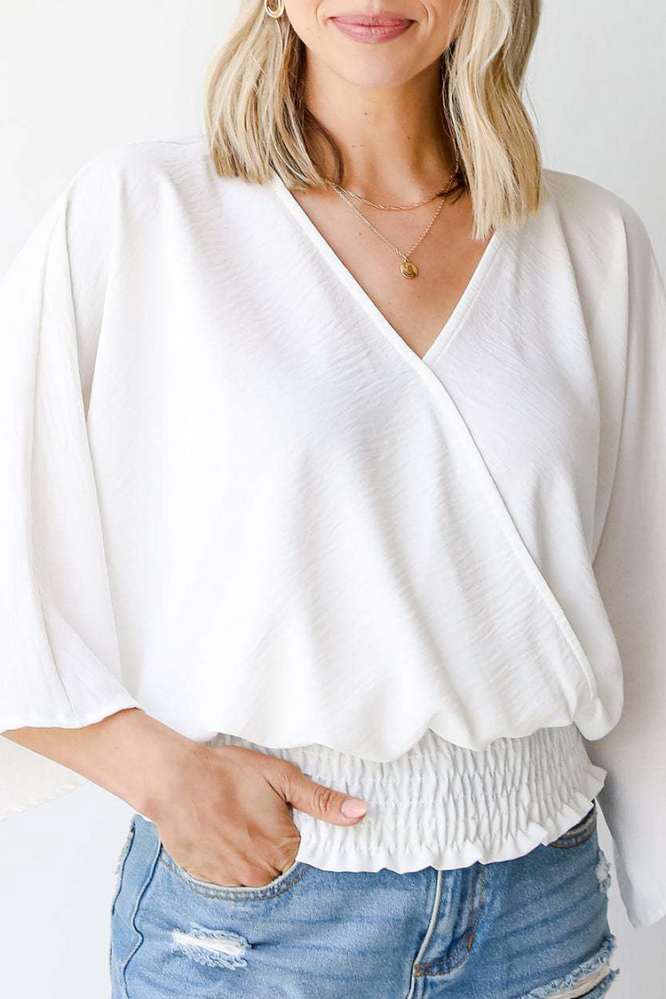 Casual Solid Patchwork V Neck Tops(3 colors)