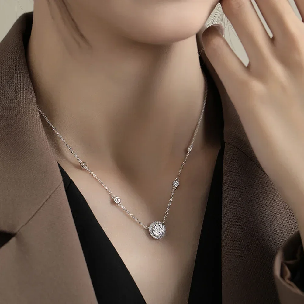  Moissanite Necklace for Women Certified 925 Sterling Silver Sparkling Lab Diamond Pendant Chain Party Jewelry GRA