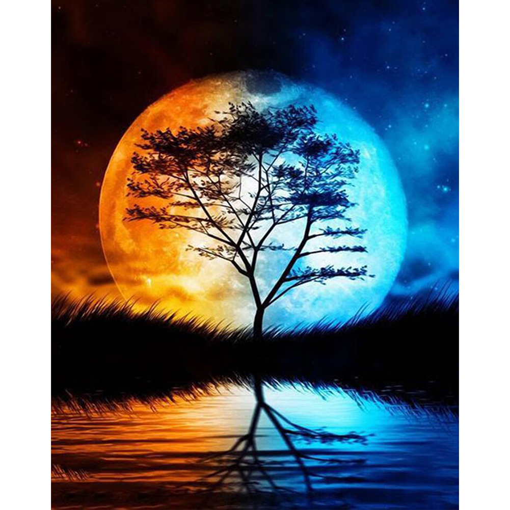 

40*50CM - Round Drill Diamond Painting - Moon Tree, 501 Original