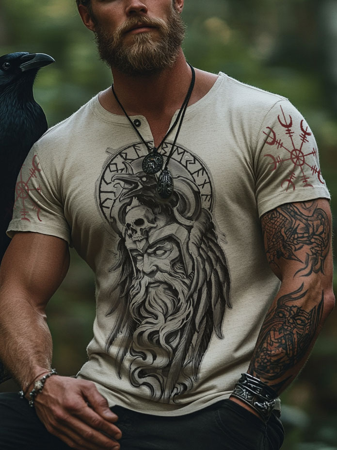 Summer men's Viking pattern magic crow short sleeves / Rvogue / Rvogue