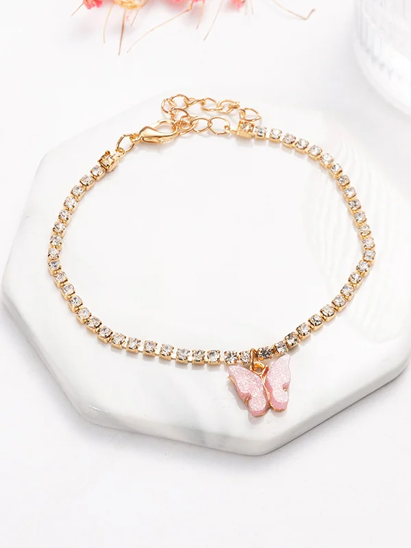Original Rhinestone Contrast Color Butterfly Pendant Anklets