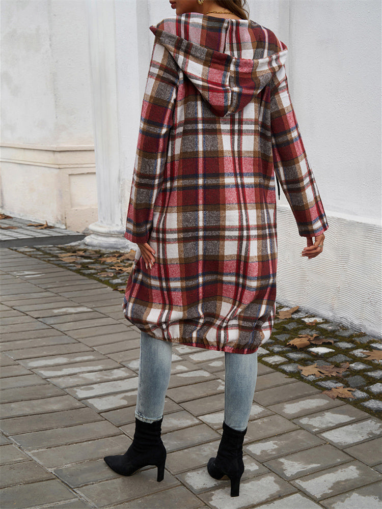 Women's Long Sleeve V-neck Plaid Graphic Printed Coats