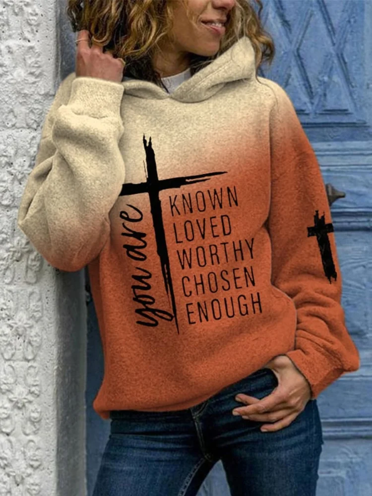Wearshes Faith Cross Gradient Print Long Sleeve Hoodie
