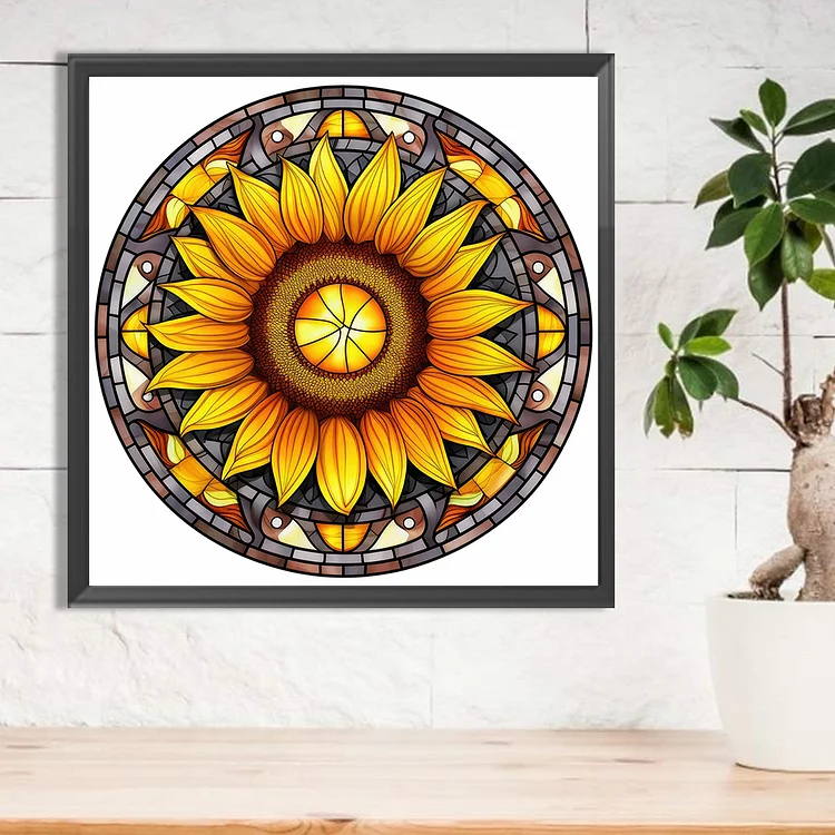 Stained Glass Sunflower 45*45cm(canvas) full round drill diamond painting