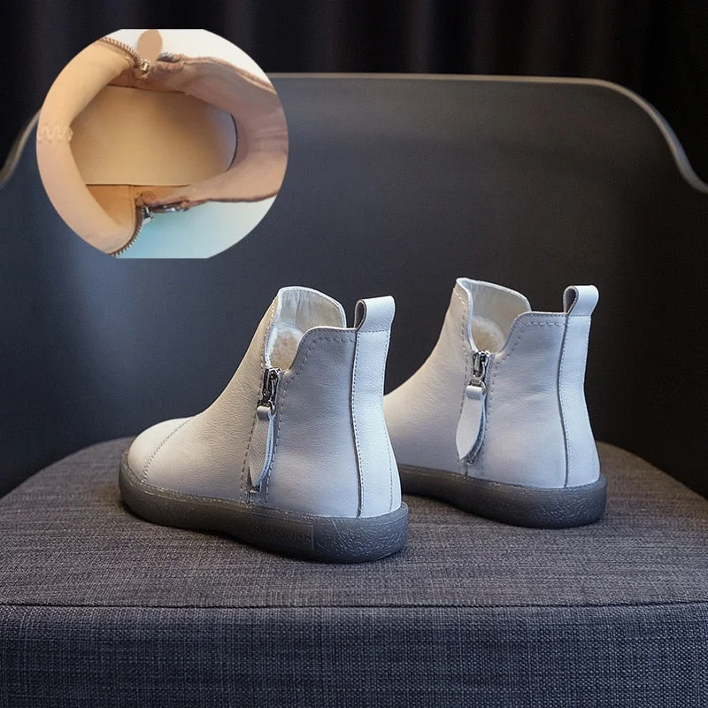 Fujin Spring Genuine Leather Cow Women Ankle Boots Waterproof Slip on Super Comfortable Booties Autumn Winter Shoes Non Slip