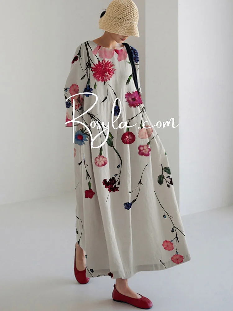 Women's Leisure Flory Print Long Sleeve Midi Dress