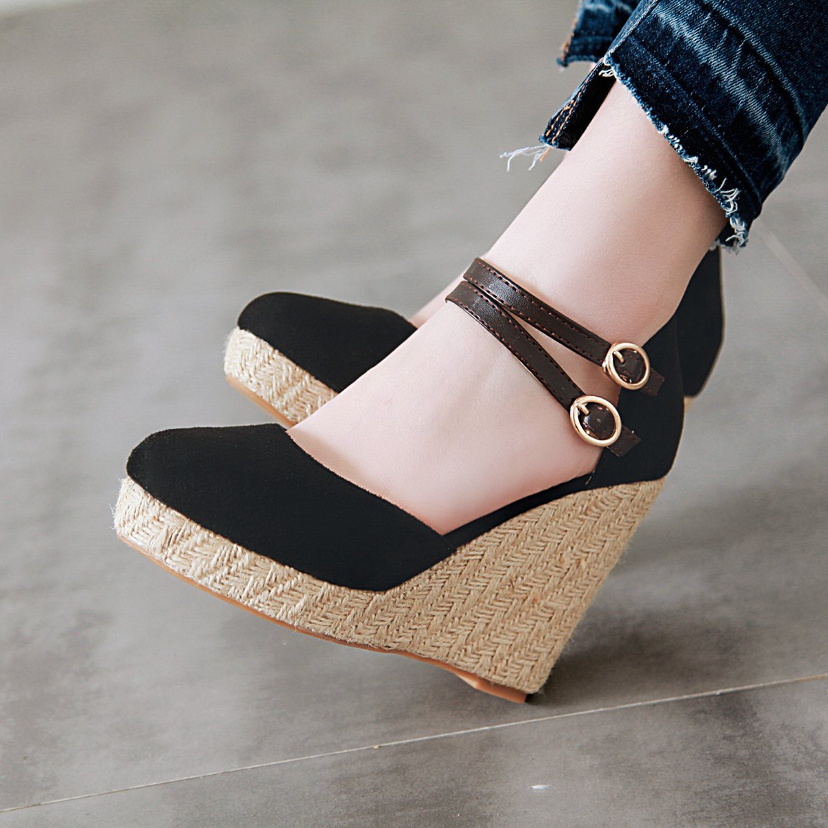 Women's closed toe ankle strap wedge heels sandals