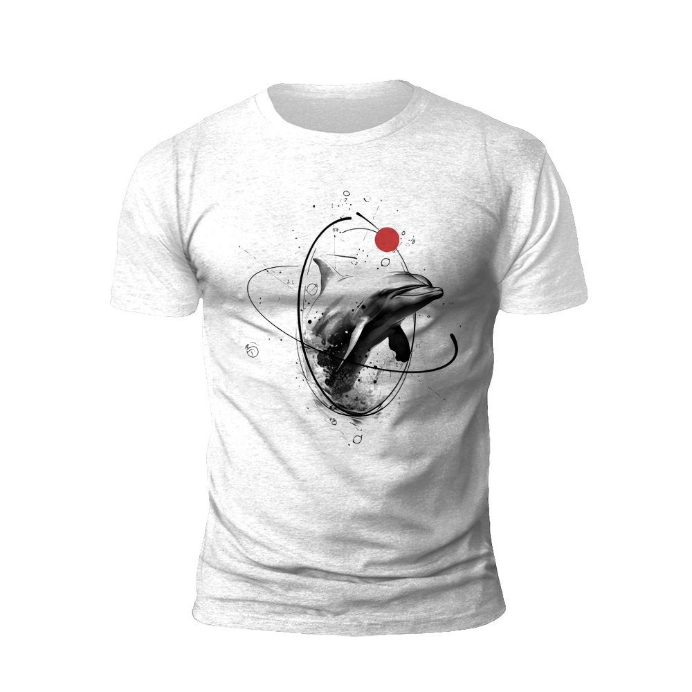 Ink Dolphin Leap: A Marine Dance in Monochrome T-shirt
