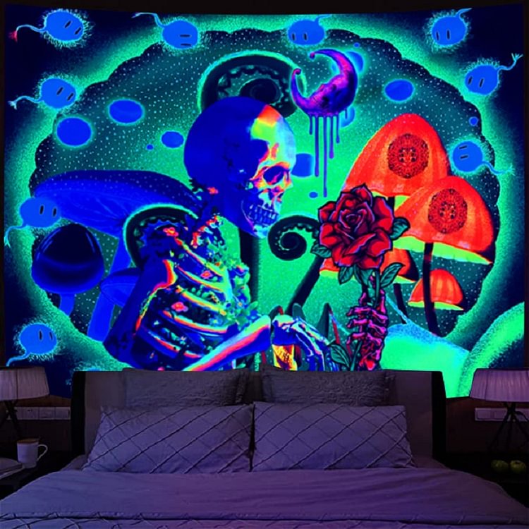 Fluorescent Tapestry Love of Skull Wall Hanging Luminous Tapestries Decor