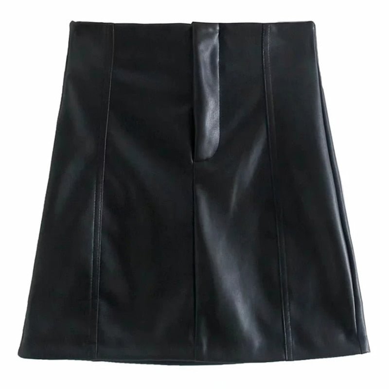 Aachoae Solid Pu Leather Skirt Summer Zipper Fly Elegant A Line Skirt Lady Office Wear Mini Skirt Women Mujer Faldas 2021
