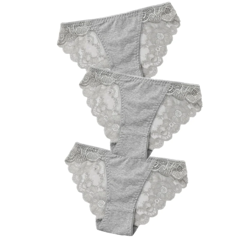 3pcs Exotic Apparel Sexy Panties Lace Briefs Women Low-Rise Solid Panty Underwear Sexy Women Lace Breathable Hip-lift Underpants