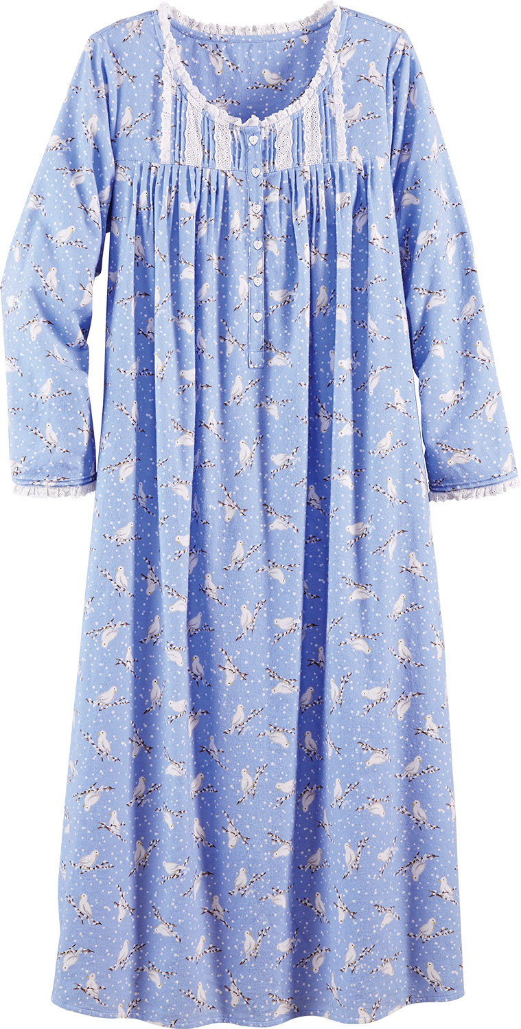White Doves Cotton Flannel Nightgown