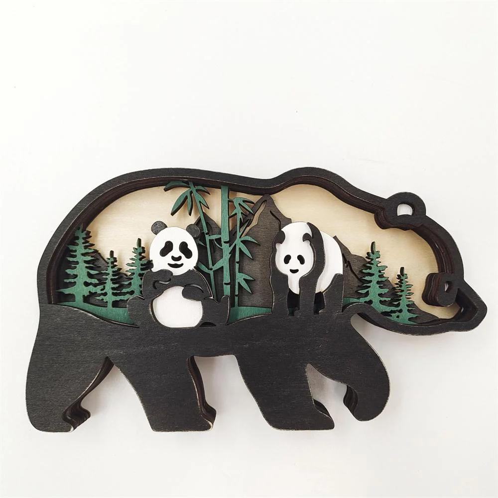 Purexcellent&trade; New creative home desktop wood carving panda crafts ornaments