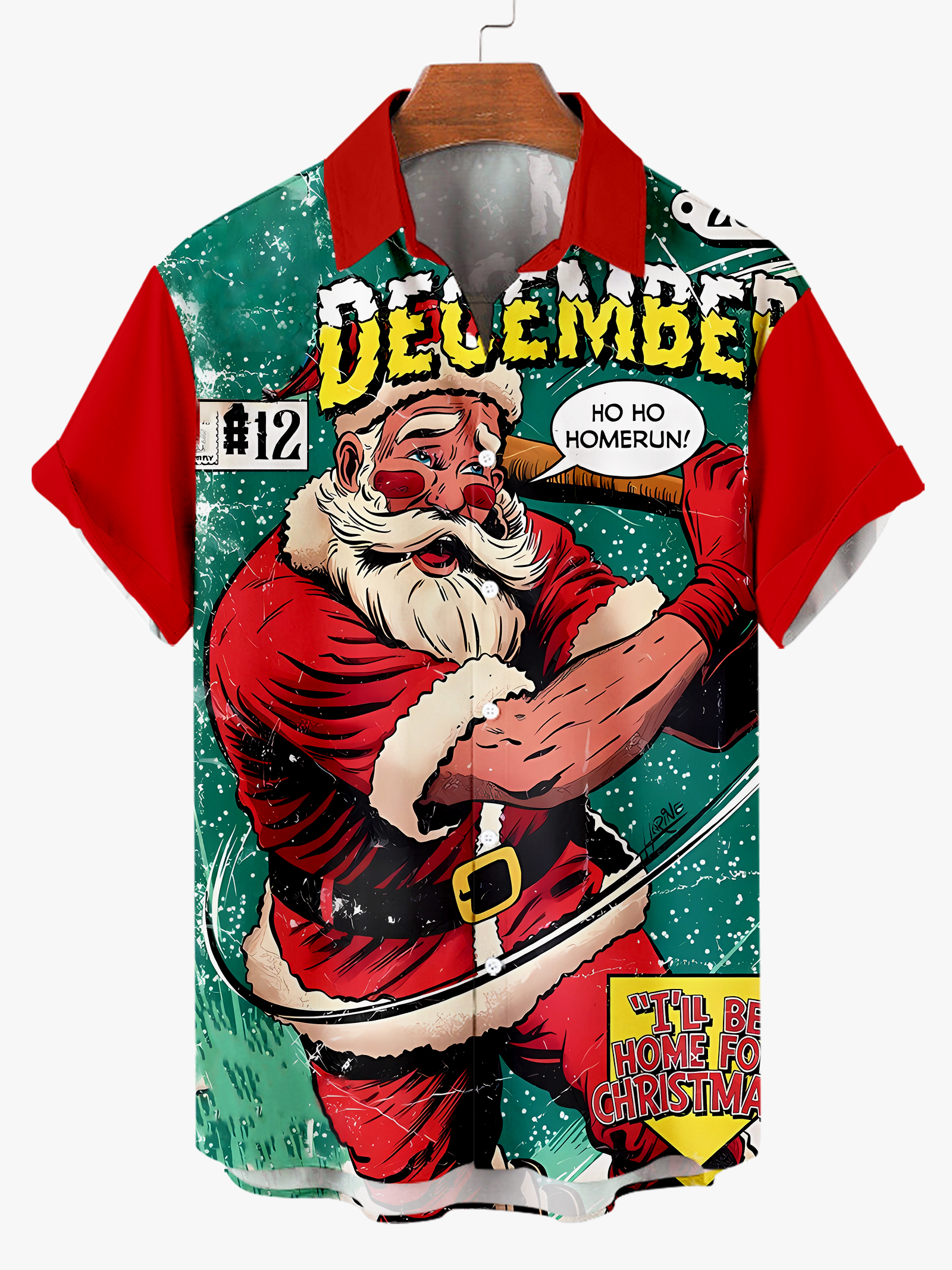 Men's Classic Santa Magazine Style Short Sleeve Shirt PLUSCLOTHESMAN