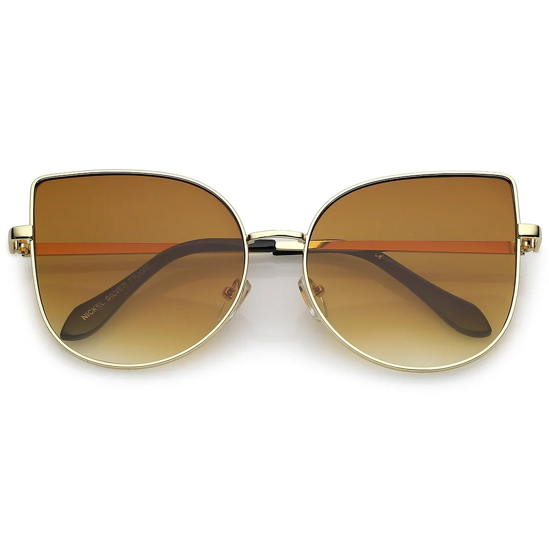 Women's Oversize Metal Cat Eye glasses With Pink Mirror Flat Lens 58mm