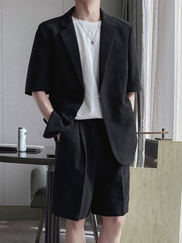 Men's Casual Short Sleeve Shorts Jacket Set SKUH81457
