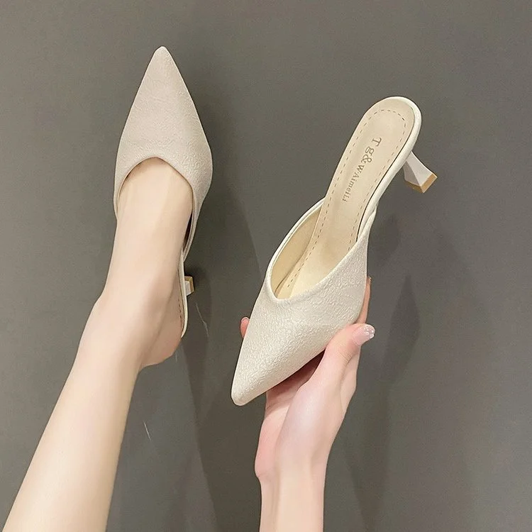 Wongn Wongn Summer New Fashion Pointed Head Half Drag High Heels Women's Shoes Heel Sandals