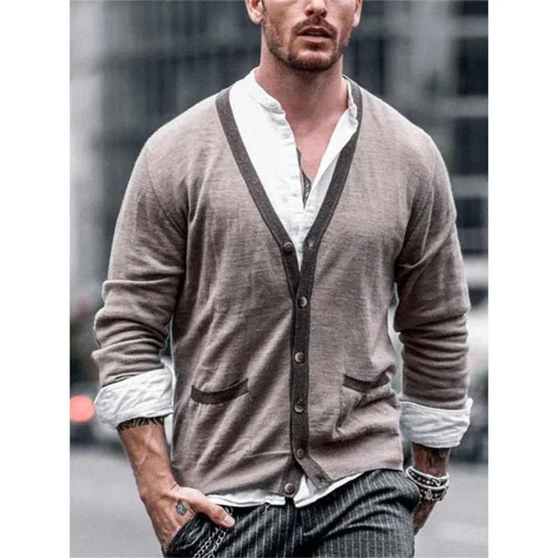 Men's Casual Summer Daily Button Pocket V-neck Long-sleeved Cardigan