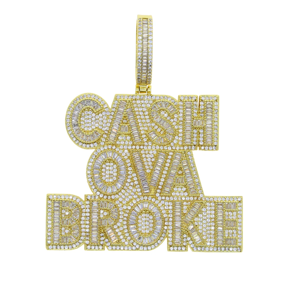 Cash Ova Broke Hip hop Zircon Pendants Paired with 5 MM Tennis Chain/3 MM Rope Chain