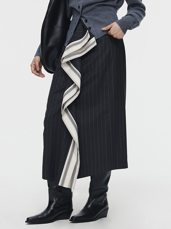 Contrast Stripe Ruffle Fashion Half Skirt