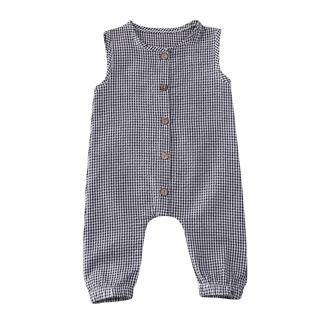 2020 Baby Summer Clothing Newborn Baby Girl Boy Clothes Sleeveless Plaids Romper Jumpsuit Overall Casual Outfits