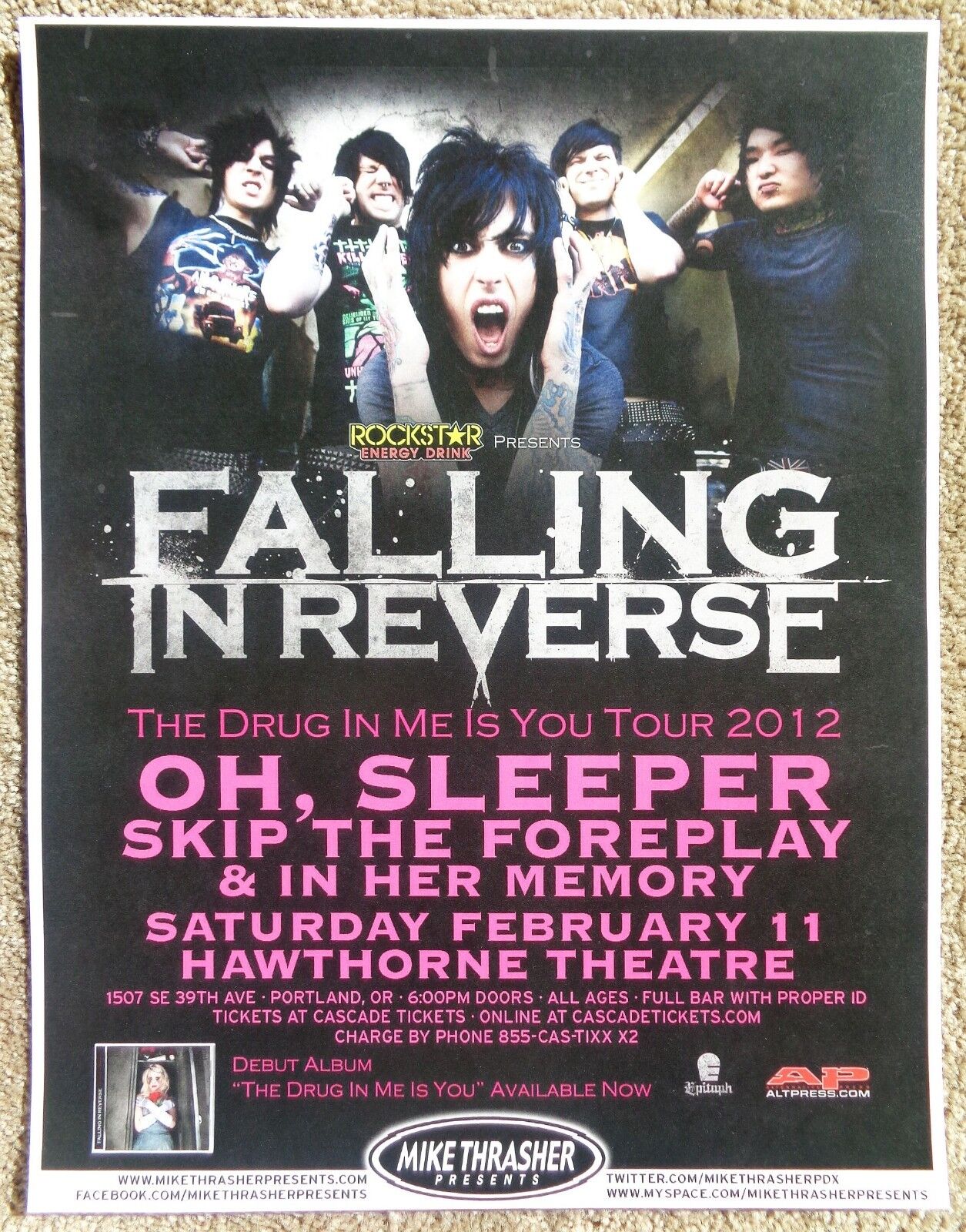 FALLING IN REVERSE 2012 Gig POSTER Portland Oregon Concert