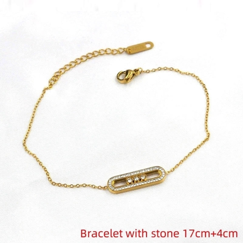 Wedding Bridal Shiny Paper Clip Titanium Steel Zircon 18K Gold Plated Hollow Out Bracelets Necklace