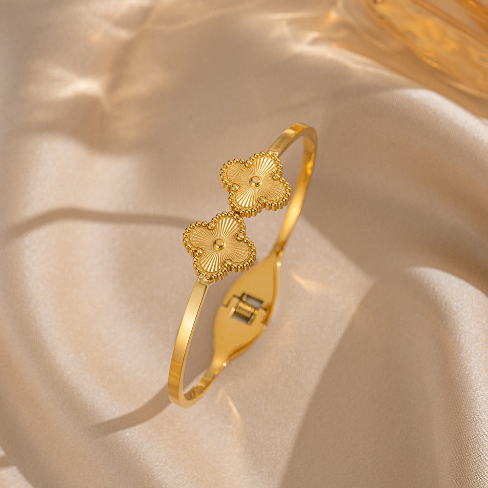 Elastic Open Four-Leaf Flower Titanium Steel Bracelet Fashionable Female Ins Versatile Bracelet