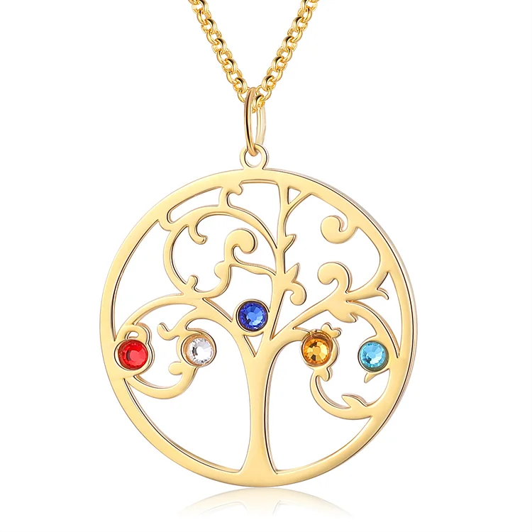 Family Tree Necklace 5 Birthstones Personalized Family Necklace Gift for Mom