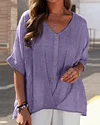 Fashion Solid Split Joint V Neck Tops