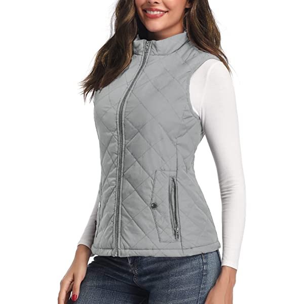Women's Vest - Stand Collar Lightweight Zip Quilted Vest for Women
