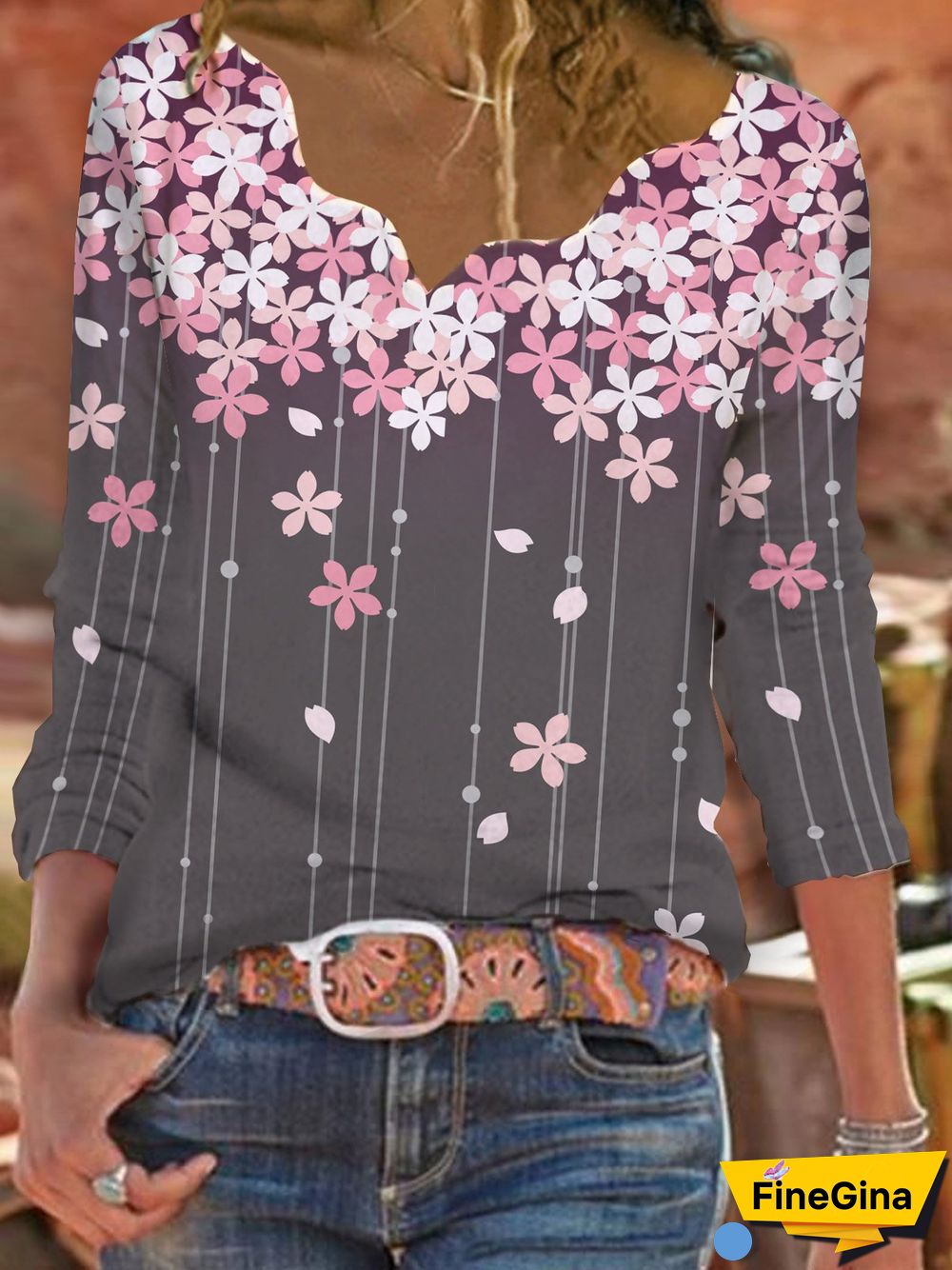 Women Casual Floral Autumn Loose Jersey Long sleeve Regular Regular Medium Elasticity T-shirt