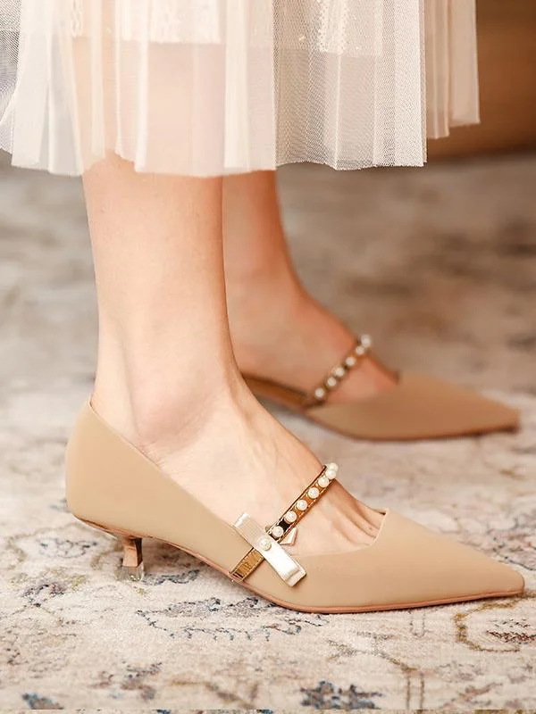 Pearl word with female pointed toe elegant bow side high heels