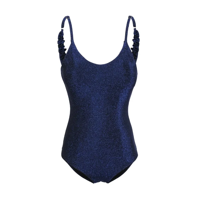 Sexy One Piece Suits Swimsuit For Women Solid Blue Plus Size Swimwear