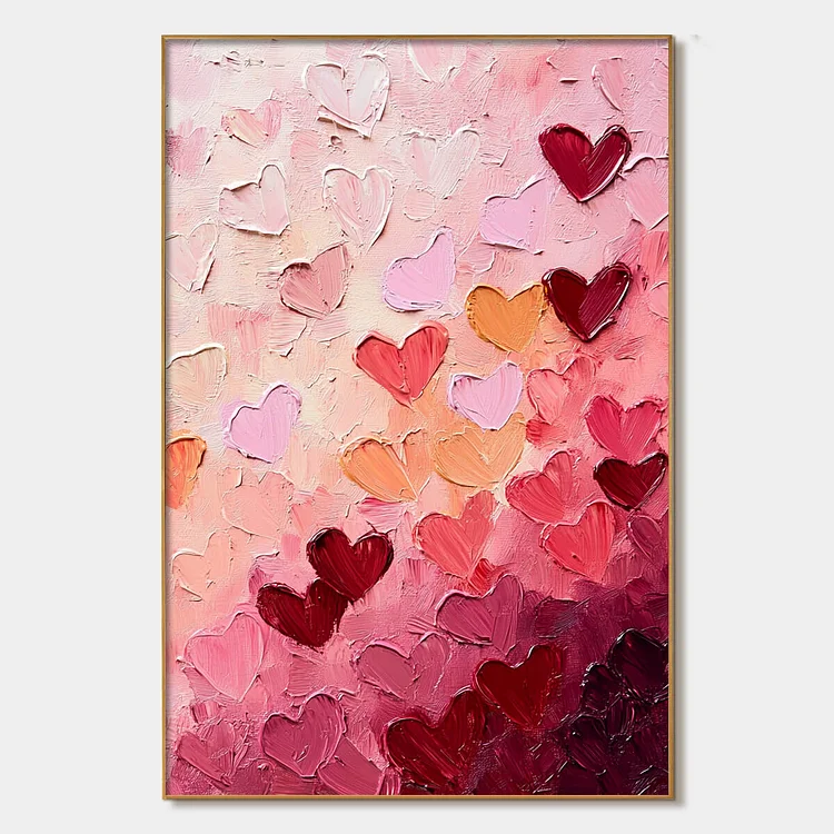 HEARTSCAPE: Textured Impasto Abstract Oil Painting in Pink and Red（Canvas painting）