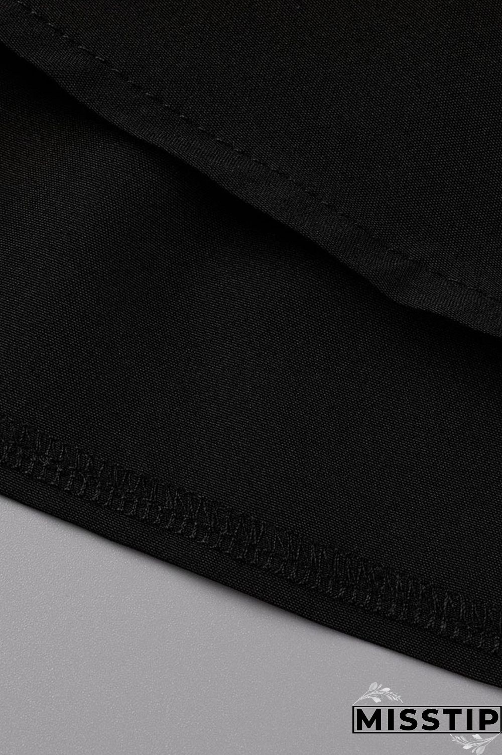 Black Casual Solid Patchwork Buckle Turndown Collar A Line Dresses