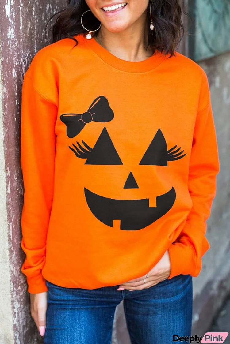 Halloween Pumpkin Face Orange Sweatshirt