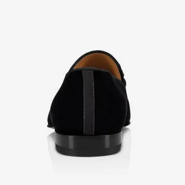 Gentleman's  Black Suede Leather Spike Strap Square Toe Slip-On Dress Prom Wedding Red Bottom Shoes-vocosishoes