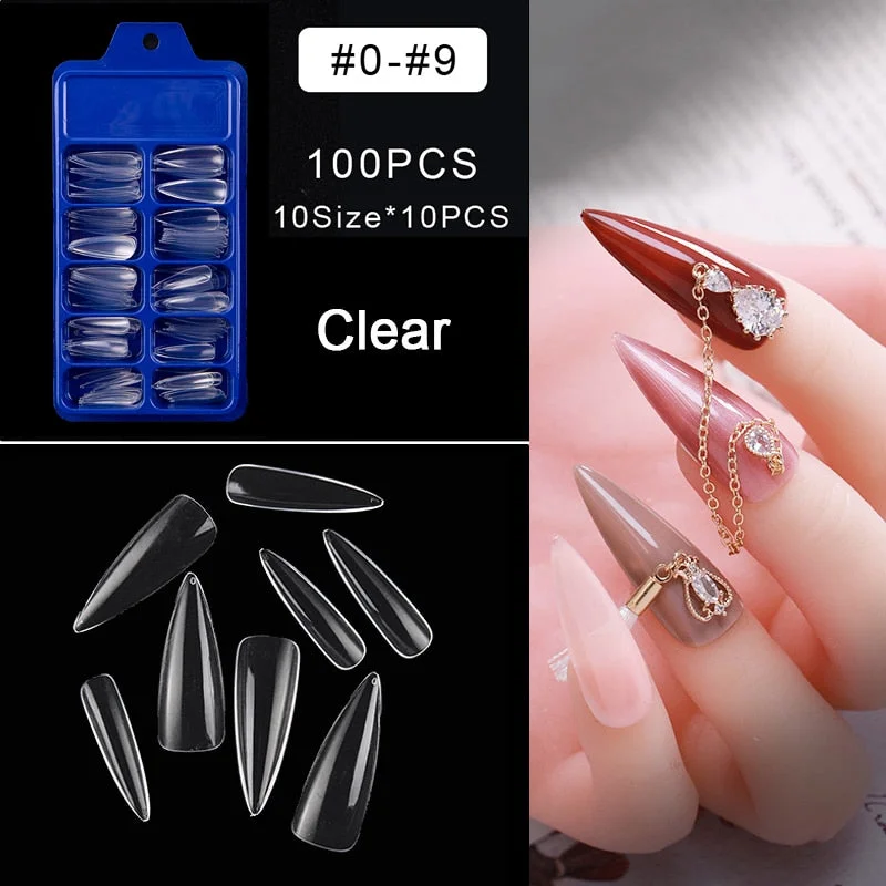 100pcs/set 10 Sizes Full Cover False Nail Tips Ballerina Coffin Fake Nails Square Stiletto French Acrylic Press On Nails-Nail Inspo