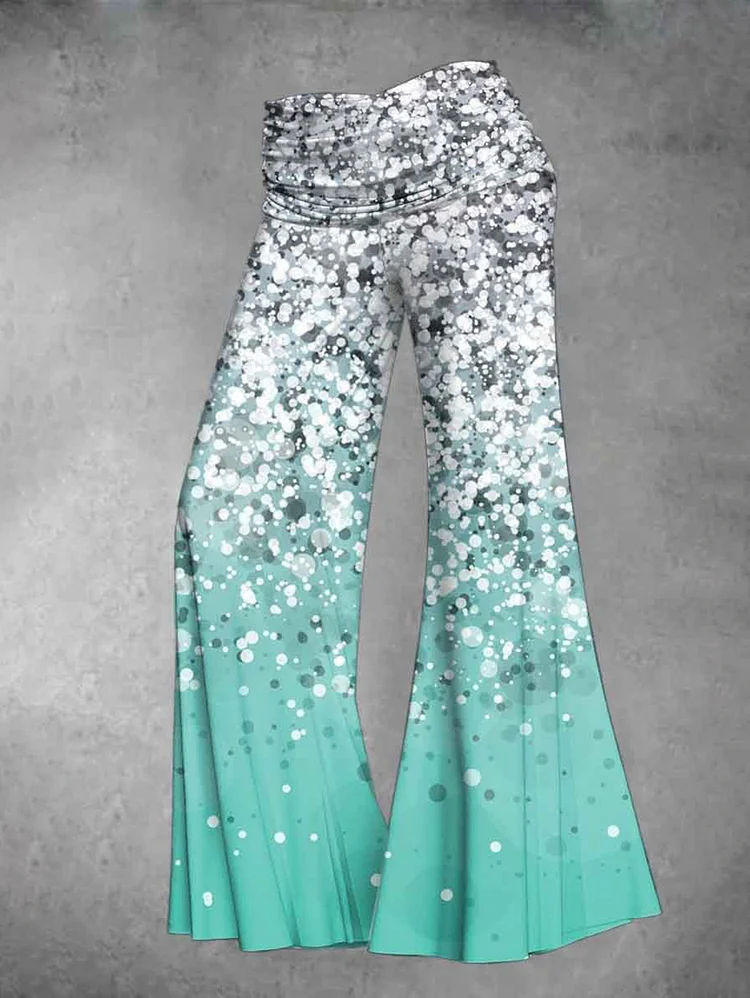 Casual Drawstring Flare Wide Leg Gradient Sequin Pants